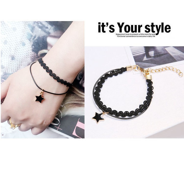 Gelang renda hitam wanita fashion Korea tali