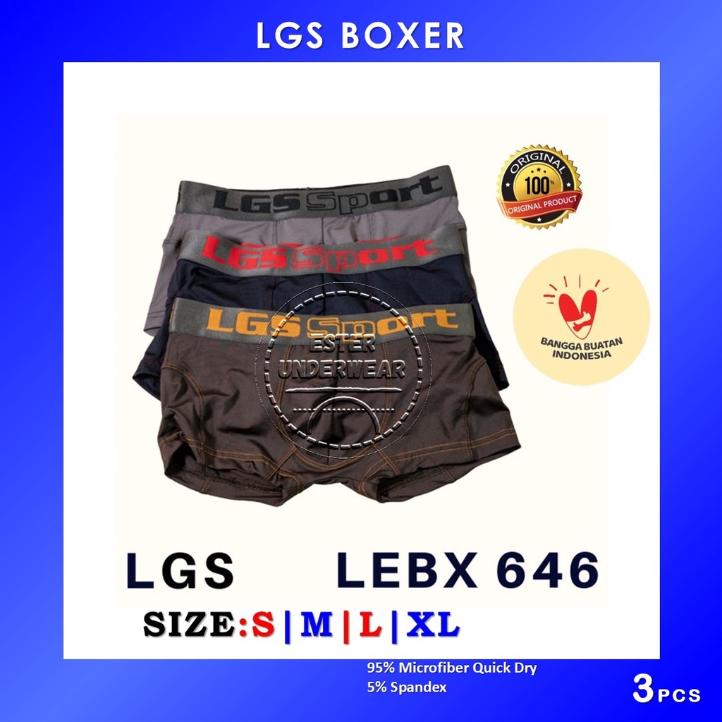 Celana Boxer Pria LGS  646 ISI 3Pcs|Celana Boxer LGS SPORT