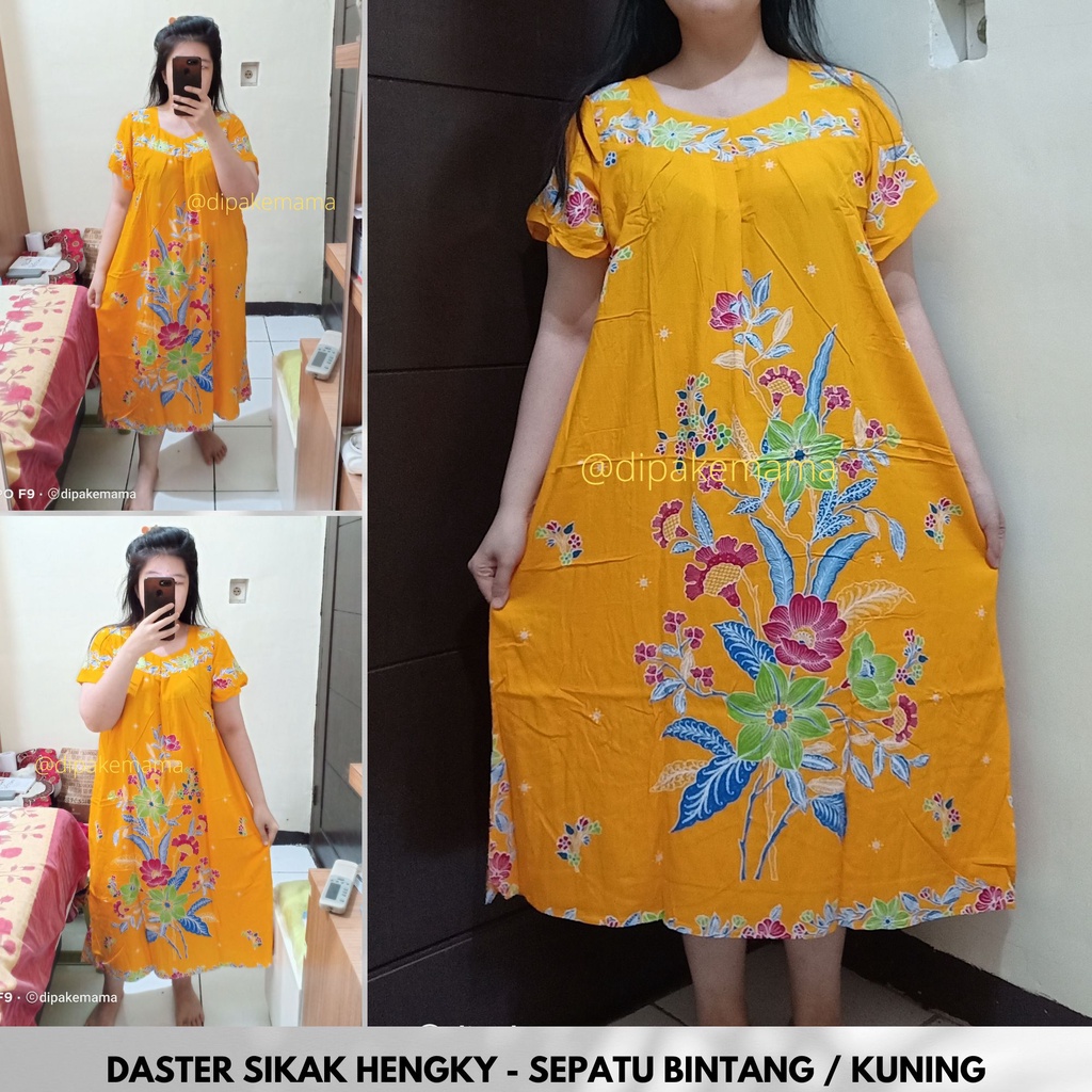 Daster Hengky Sikak ANYELIR TERBARU SEPATU BINTANG roda Baju Tidur Daster Batik Murah Harga Pabrik DASTER WANITA TERLARIS-SPT BINTANG-KUNING