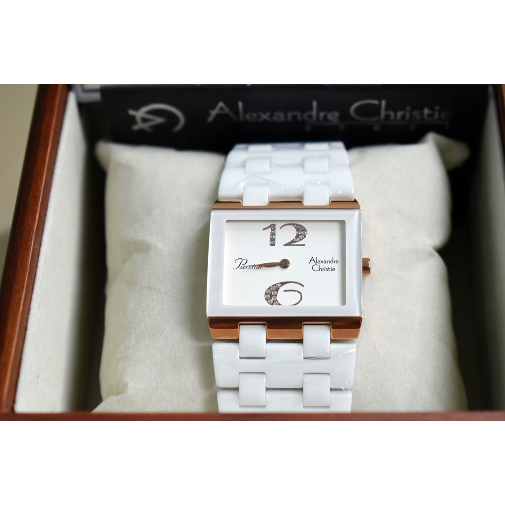Jam Tangan Alexandre Christie Cewek Wanita Ceramic/Keramik AC2562 AC 2562 LH White Rosegold Original