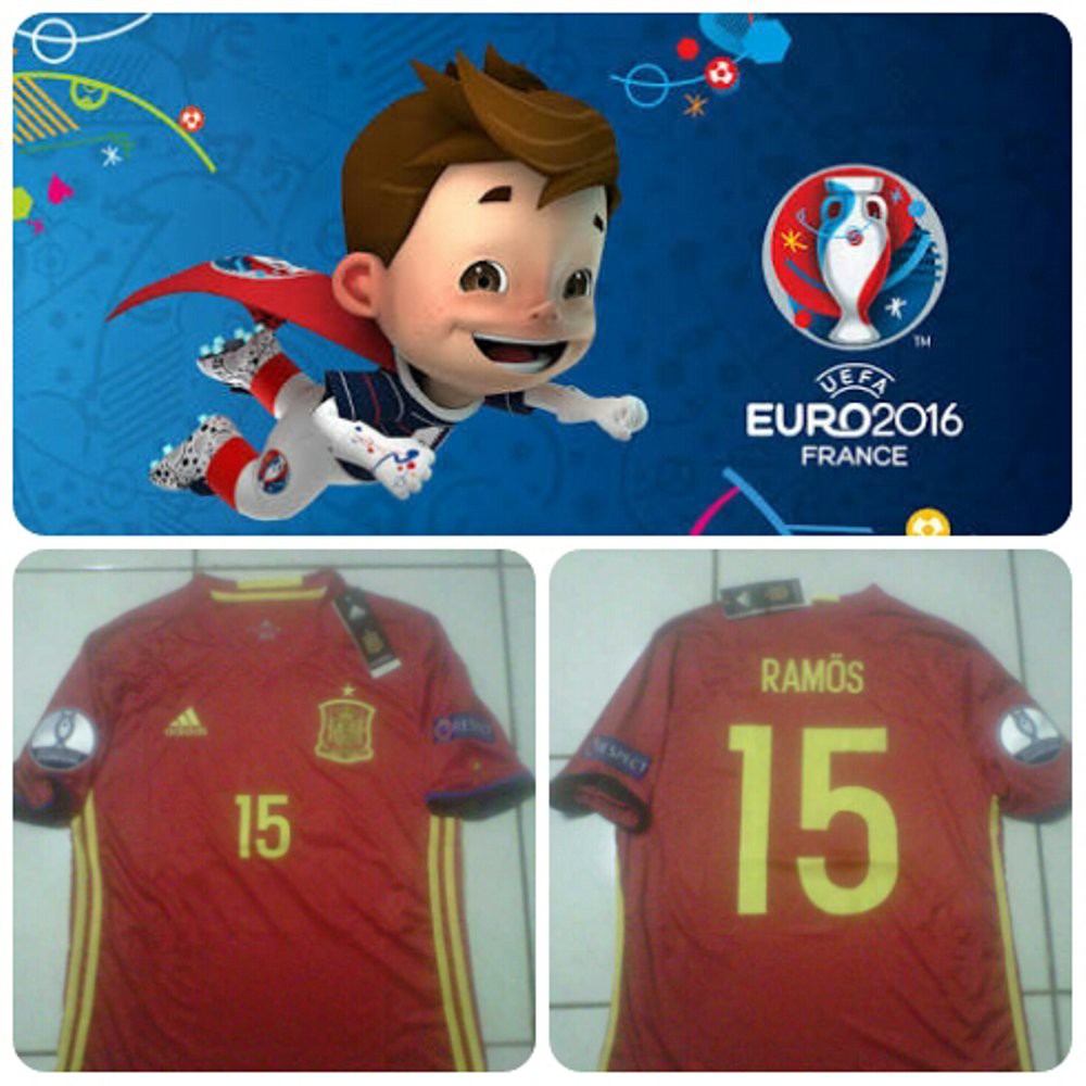 Jersey Spanyol Home Full Patch dan Nameset Euro 2016 Official Terbaik
