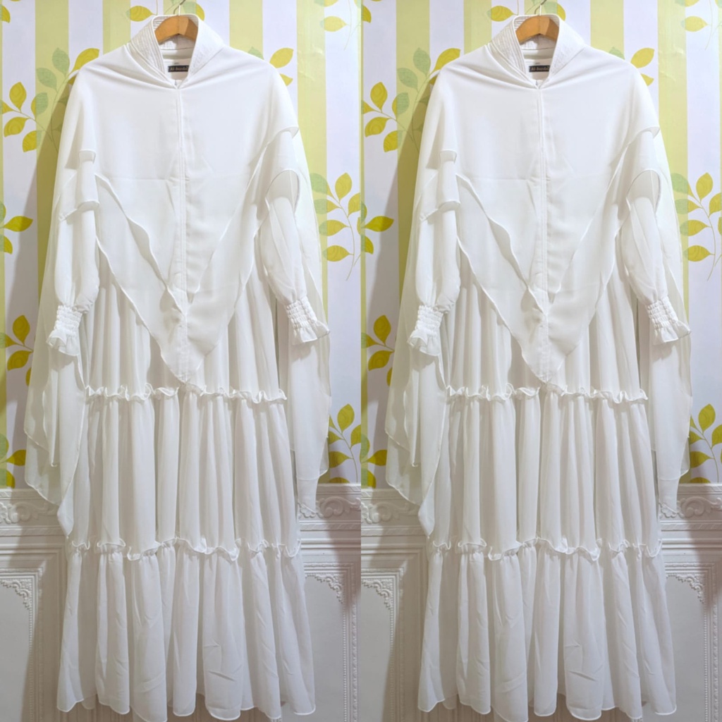 Gamis Ibu Ibu Putih Umroh Jumbo Bahan Ceruty Babydoll Premium Set Hijab Jilbab Syari Mewah Lebaran T