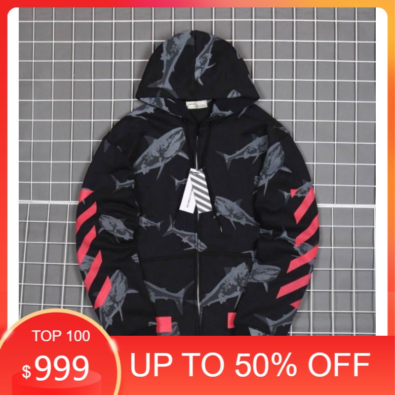 Sweater Hoodie OFF White Shark Zipper Fulltag & Lebel Premium Quality