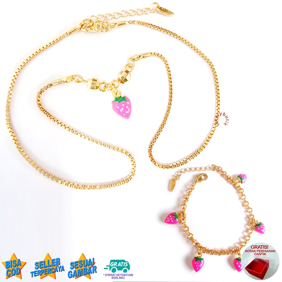 Lovelybutik Perhiasan Xuping Set Anak Lapis Emas Kalung Set Gelang Lapis Emas Model Setoberi Stoberi BONUS TEMPAT PERHIASAN