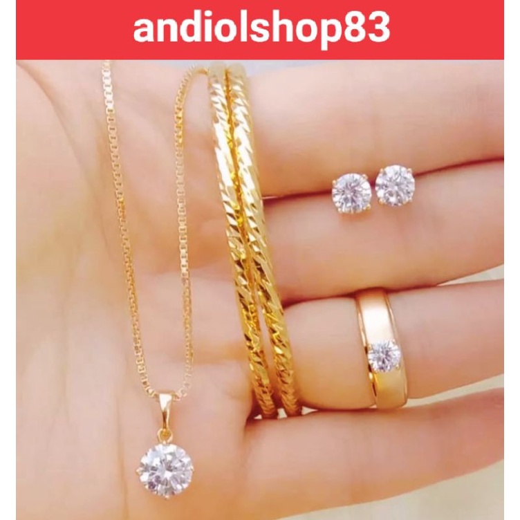 Perhiasan wanita dewasa dan remaja set lengkap titanium motif liontin permata mata satu lapis emas 2