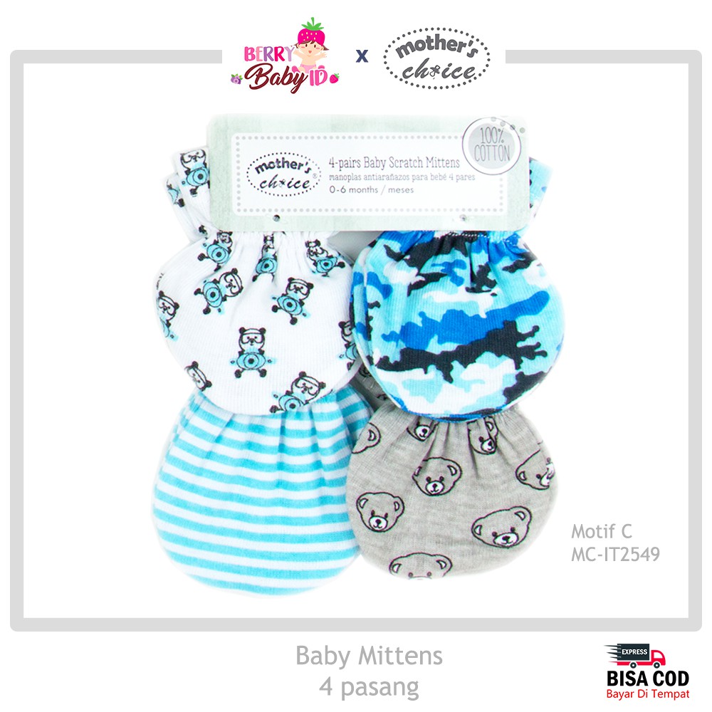Mother's Choice Paket 4 Pasang Baby Mittens Sarung Tangan Bayi MCH029 Berry Mart