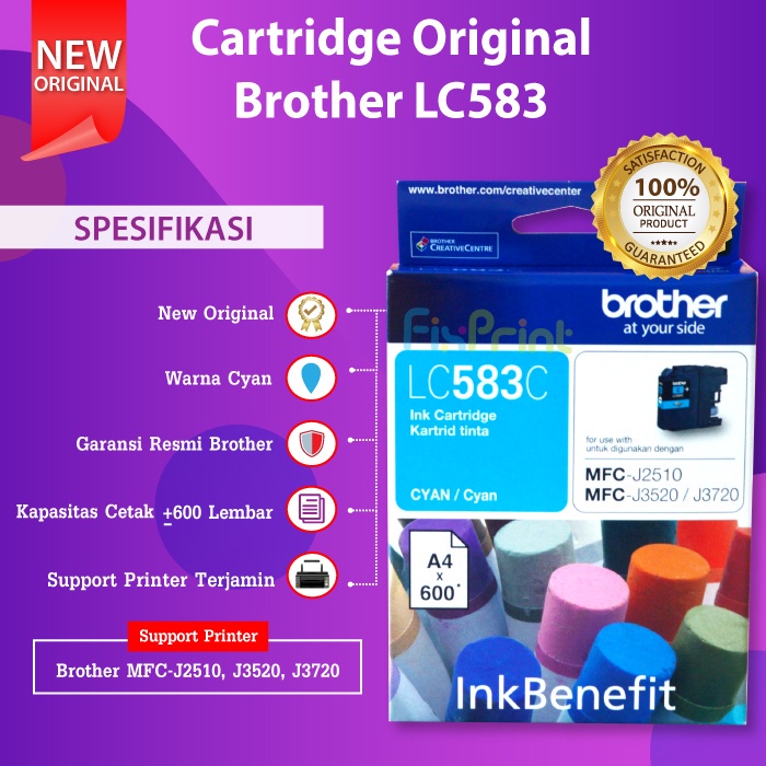 Original Brother LC583BK LC583 Black Cyan Magenya Yellow Ink Benefit Cartridge Tinta Printer MFC-J2510 MFC-J3520 MFC-J3720