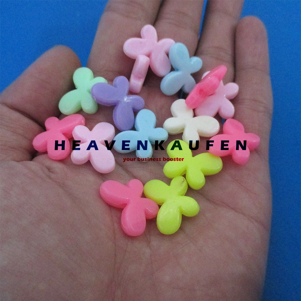 Manik Manik Beads Kupu Kupu Butterfly Plastik Lebar 12 mm Diameter Lubang 1,5 mm Mix Warna Per Pack isi 50 Pcs