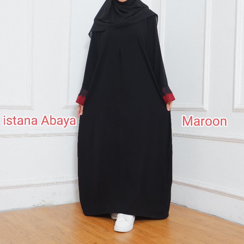 1 lagi koleksi TerBaru abaya aplikasi tangan mesir aksen renda hitam di tangan keren elegan namun minimalis