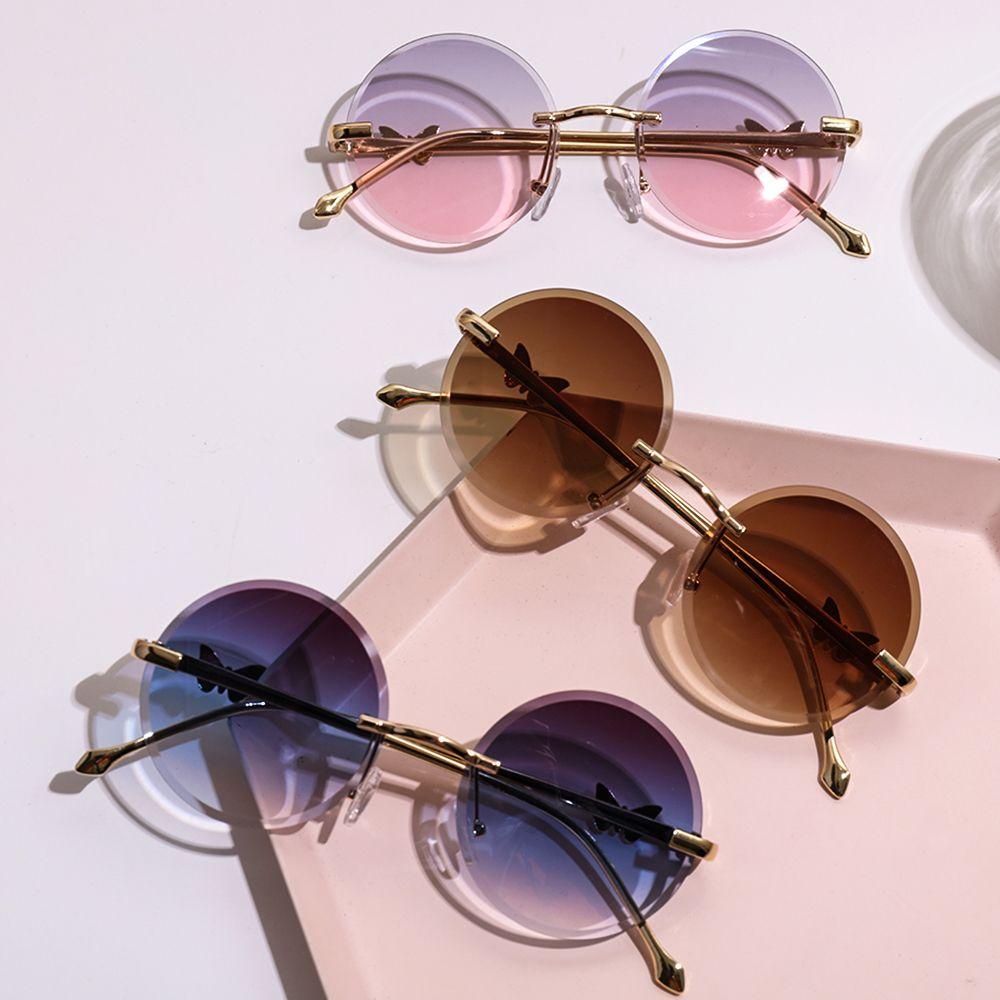 R-flower Sunglasses Untuk Wanita Perlindungan UV400 Butterfly Dekorasi Bingkai Logam Shades