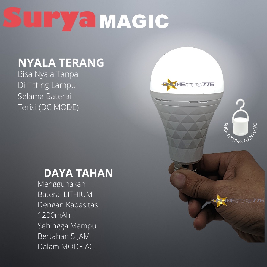 LAMPU EMERGENCY LED SURYA MAGIC 18W / LAMPU DARURAT 18 WATT / RECHARGEABLE / CAHAYA PUTIH