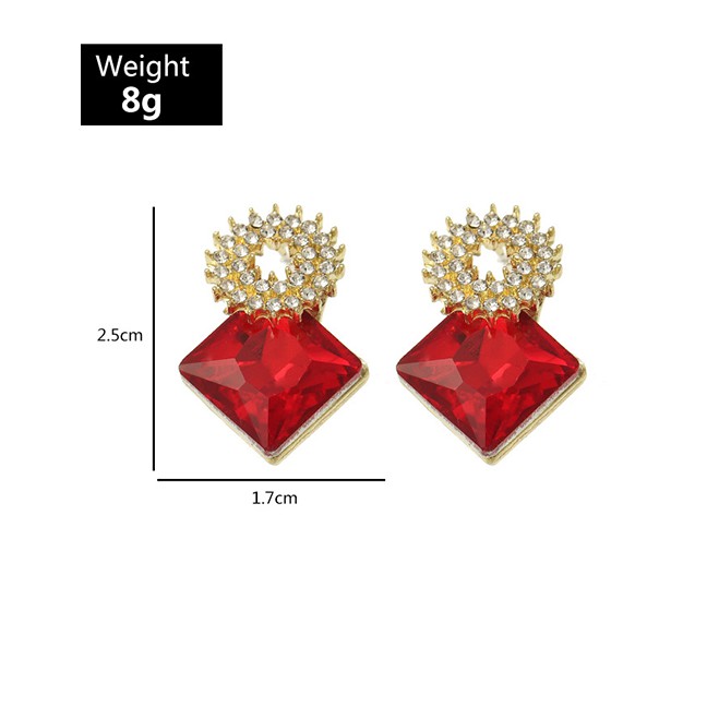 LRC Anting Tusuk Fashion Sapphire Geometric Square Diamond Alloy V13508