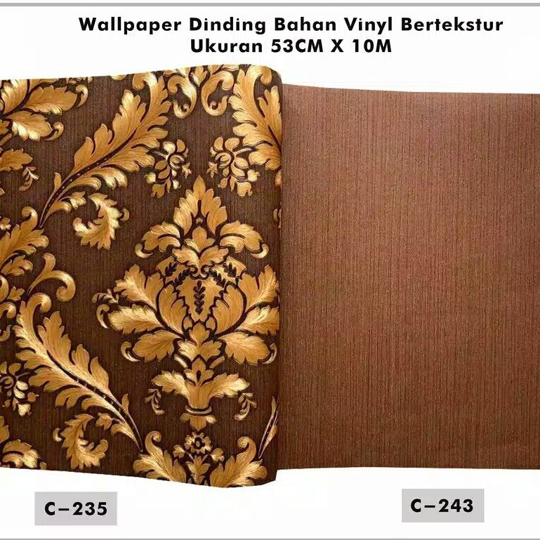 Jual Wallpaper Dinding Murah Coklat Gold Vinyl Premium Tekstur Timbul