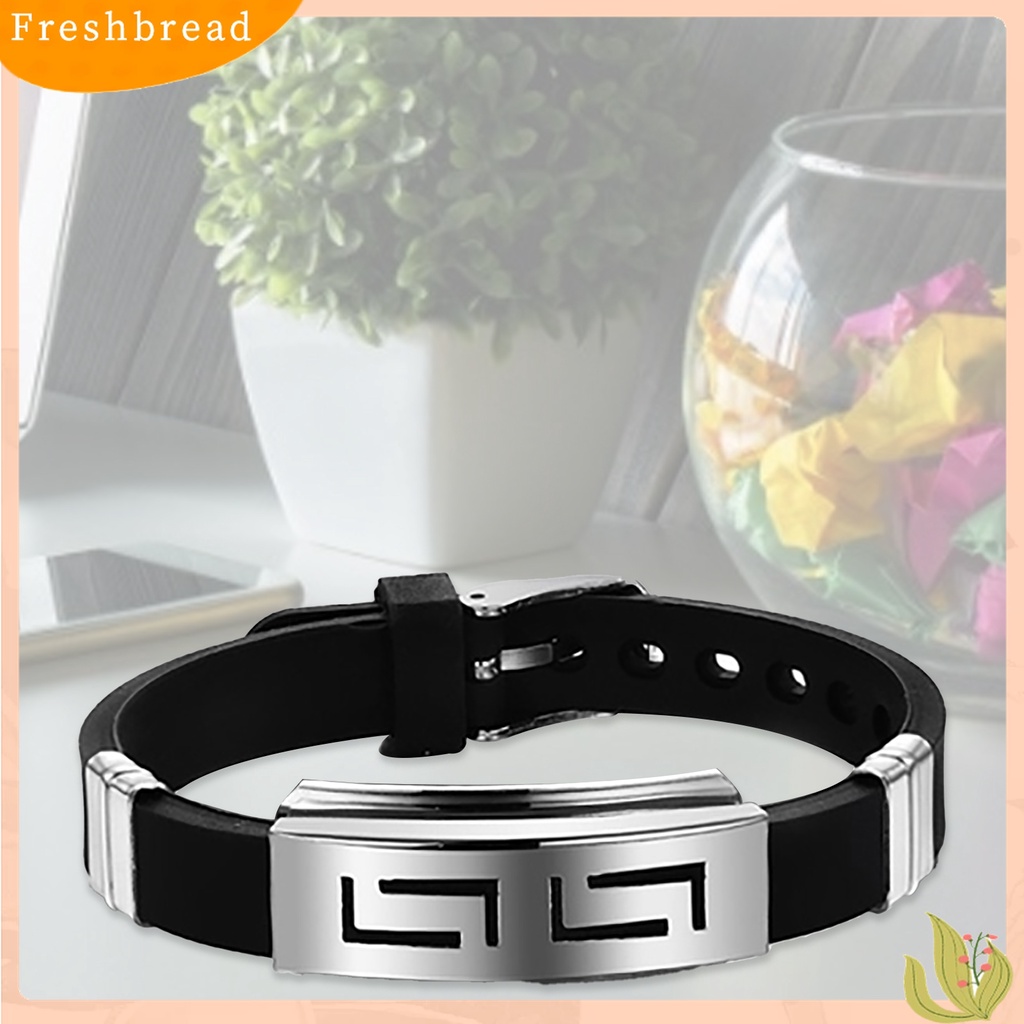 [Fresh] Gelang Tangan Pria Bahan Karet Stainless Steel Warna Hitam Gaya Punk