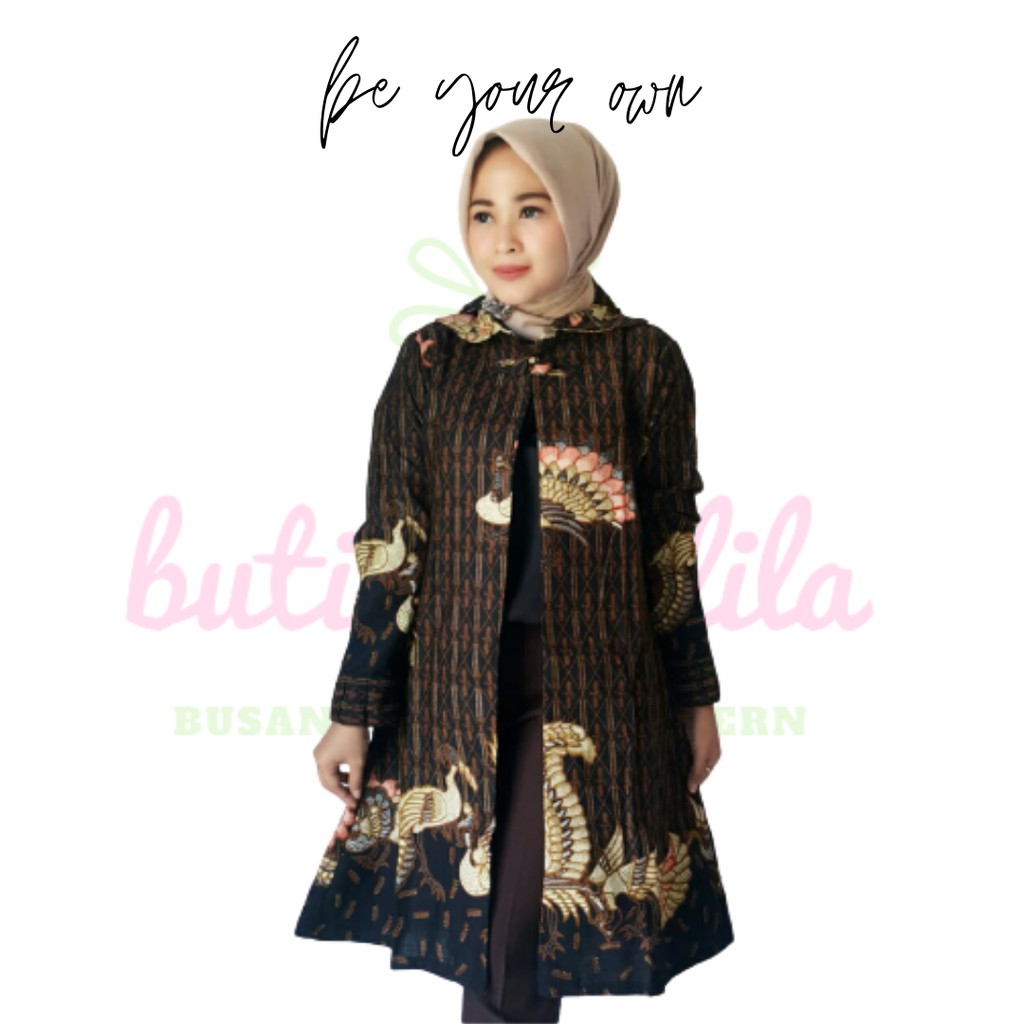 LONG BLAZER MERAK HITAM Outerwear batik bahan katun primisima blazer batik printing