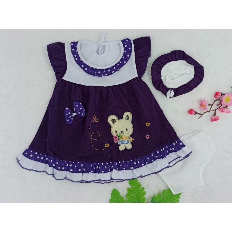 [Ss-1035] Dress Bayi Newborn 0-9bulan Free Topi, Pakaian Bayi, Setelan Bayi Perempuan