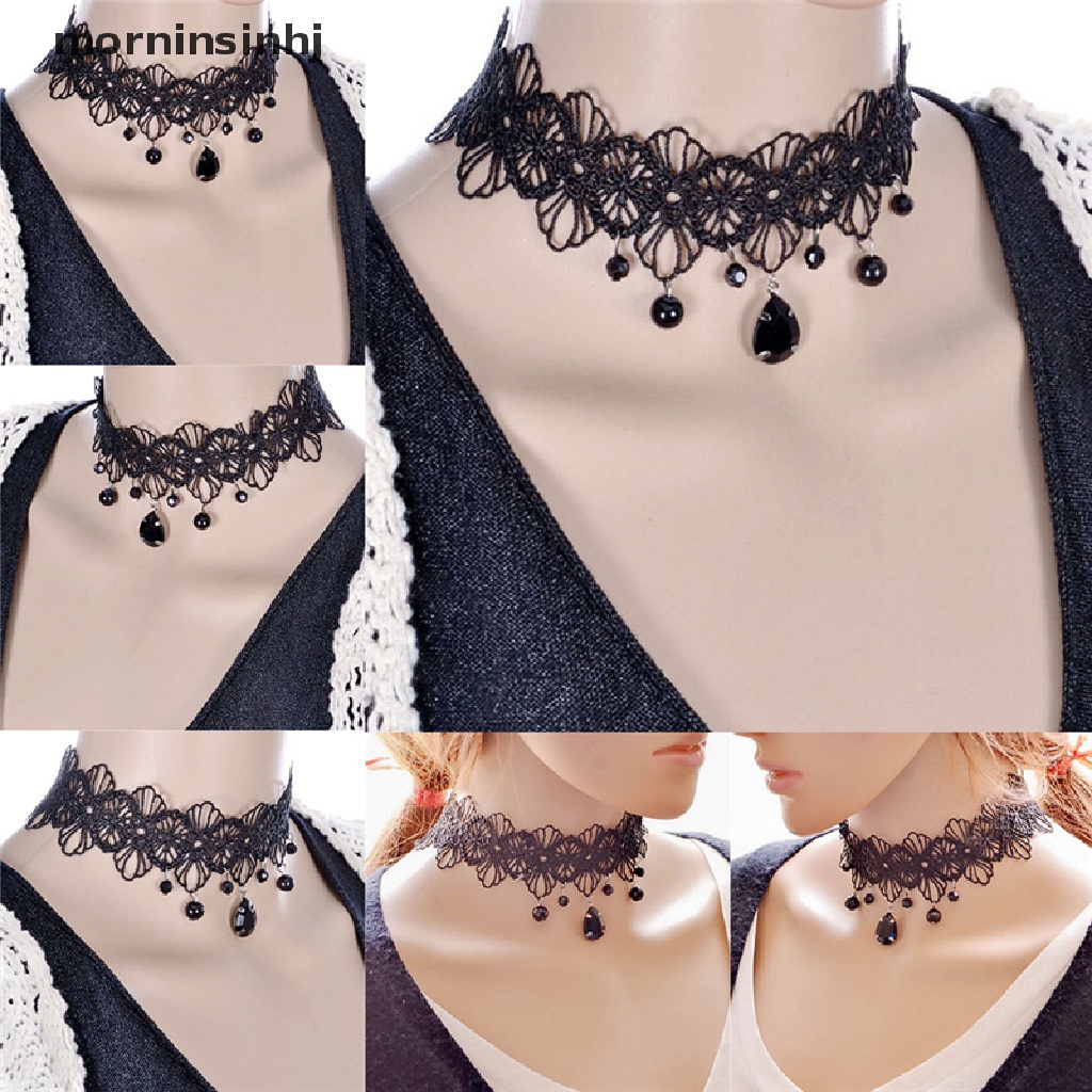 Mor Kalung Choker Lace Bunga Warna Hitam Gaya Retro Gothic Untuk Wanita