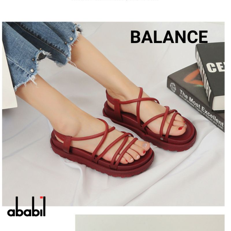 ⚡PROMO 6.6 Big Sale⚡Sandal Wanita Terbaru Karet Jelly Gladiator Ballance 1990 || COD Sendal Tali✨-Maroon