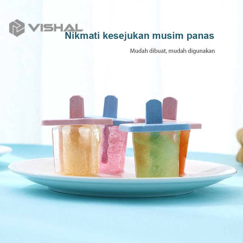 VISHAL Cetakan Eskrim 8 Slot Es Loli DIY Beserta Lucu Es Batu Bulat Cetakan Ice Cream Stick Jelly VS-98