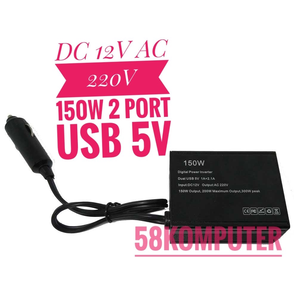 Power Inverter Mobil DC Ke AC 150Watt DC 12V To AC 220V 2 Usb Port COLOKAN MOBIL