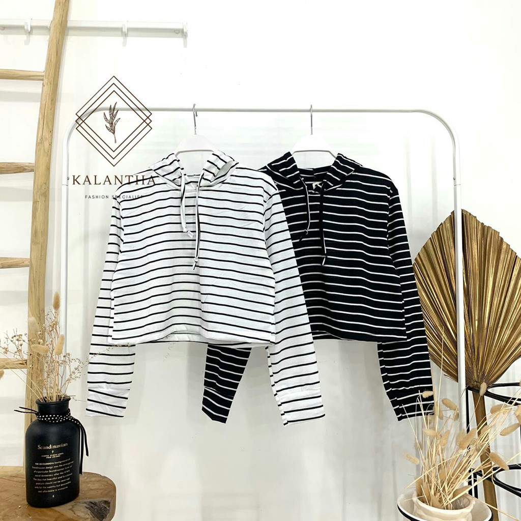 SALE !! KALANTHA FASHION Crop Tee Salur Hoodie Wanita Kekinian All Size-7