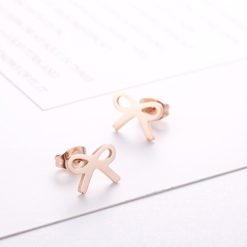 SALE Anting Titanium Rose Gold Asli Wanita Fashion Anti Karat Murah AA058 Motif Pita simple