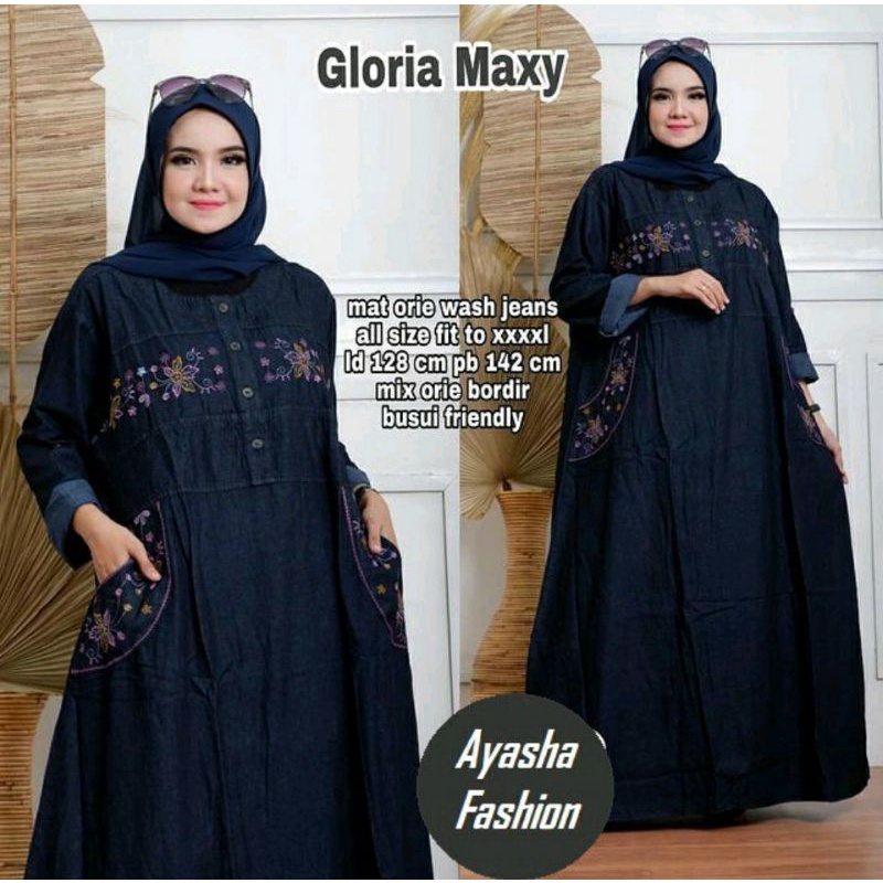 GLORIA MAXY GAMIS JUMBO HIRUMI MAXY GAMIS JUMBO LD 130 BAHAN JEANS WASH HQ