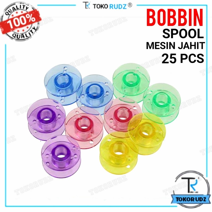 Bobbin Spool Spul Mesin Jahit Portable Plastik Warna Dengan Kotak isi 25 Pcs