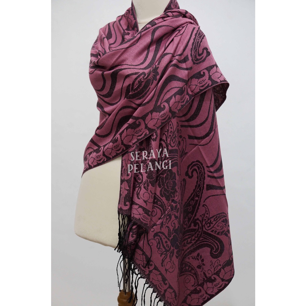 Pashmina Cashmere Keong 34 | Motif Bunga/Kembang | Selendang | Scarf | Syal | Shawl | Pasmina | Souvenir | Hadiah Ulang Tahun | Birthday Gift | Aksesoris Fashion Wanita | Import Quality | Grosir Murah