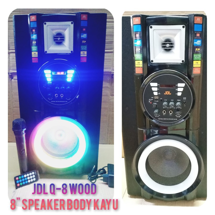 SPEAKER AKTIF JDL Q-8 WOOD BLUETOOTH PORTABLE SPEAKER 8 INCH BODY KAYU