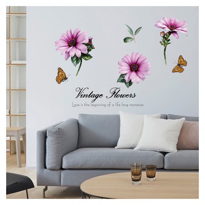 RELIZA WALL STICKER BUNGA UNGU VINTAGE FLOWERS PURPLE STIKER DINDING SK9231