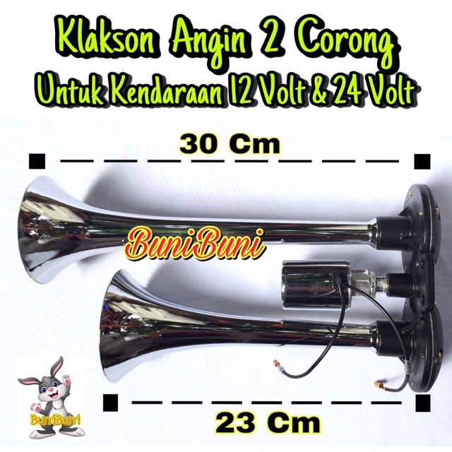 Klakson Angin 2 Corong Terompet / Air Horn Komplit Otomatis Untuk Mobil &amp; Truk 12 - 24 Volt