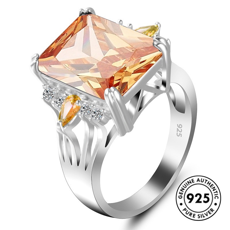 Cincin Sterling Silver 925 Dengan Permata Kotak Warna-Warni Mewah Untuk Wanita