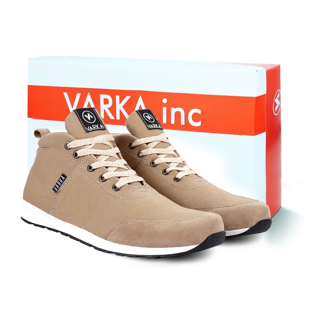 Sepatu Sneakers Pria V 4204 Brand Varka Sepatu Kets Olahraga Lari Joging Harga Murah Berkualitas Warna Krem