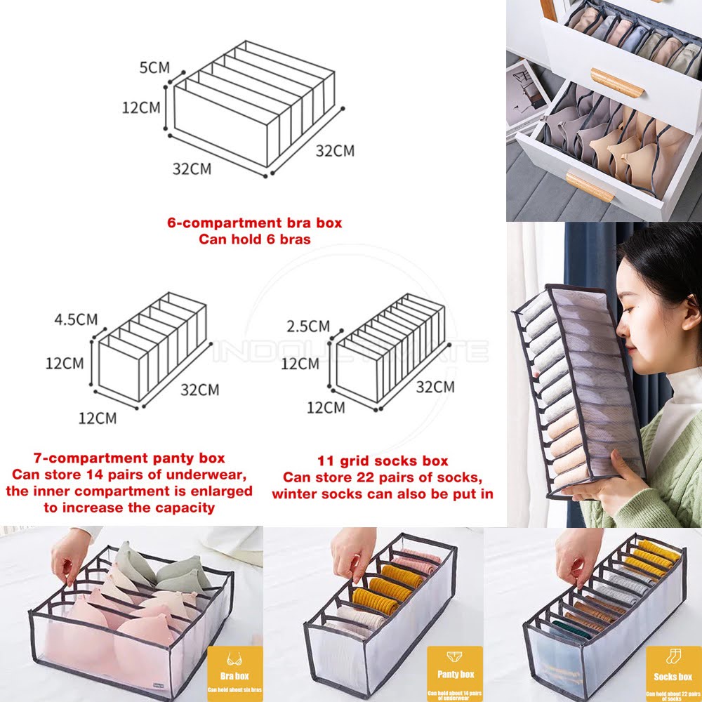 Tempat Penyimpanan Kaos Kaki Pakaian Dalam BH - Underwear Storage Box Kotak Penyimpanan Bersekat ORB-12/ORB-13/ORB-14