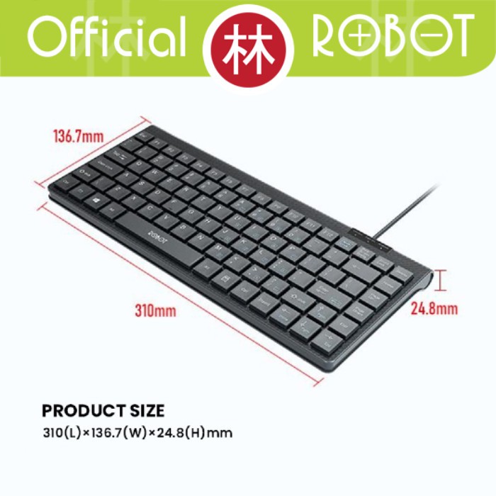 Robot RK10 Mini USB Wired Keyboard Ultra Thin Silent Button Anti Slip