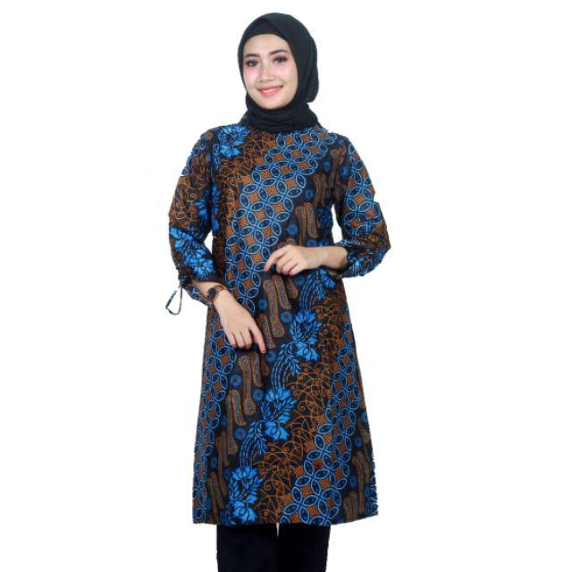 Maura Couple - Sania Ruffle Batik Couple Ori Ndoro Jowi DNT Garansi Termurah Shopee-TUNIK seno biru