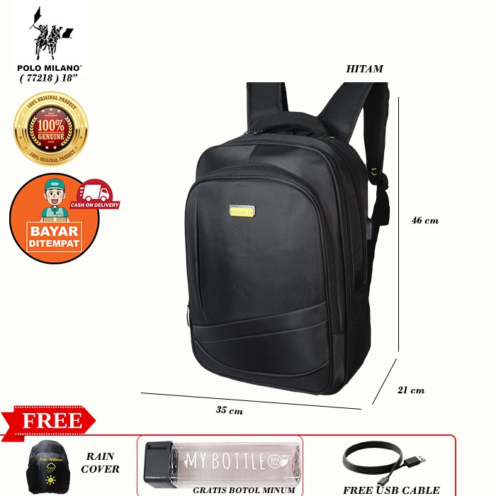 TAS RANSEL PRIA IMPORT MURAH POLO CAVALLO - 77218 - WARNA HITAM - FREE BOTOL - ANTI AIR READY STOCK