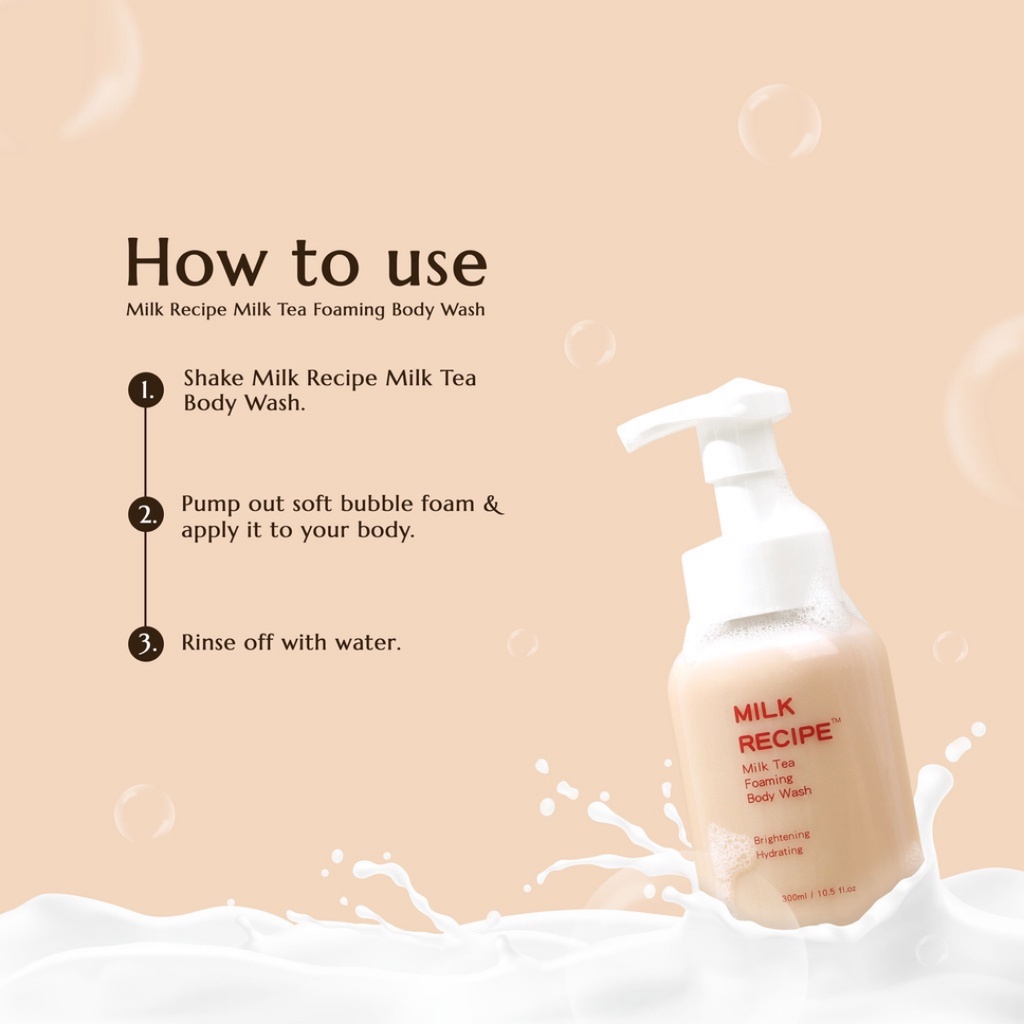 [ FREE GIFT ] Milk Recipe Milk Tea Foaming Body Wash, Sabun Mandi Milk Recipe Mencerahkan Original BPOM