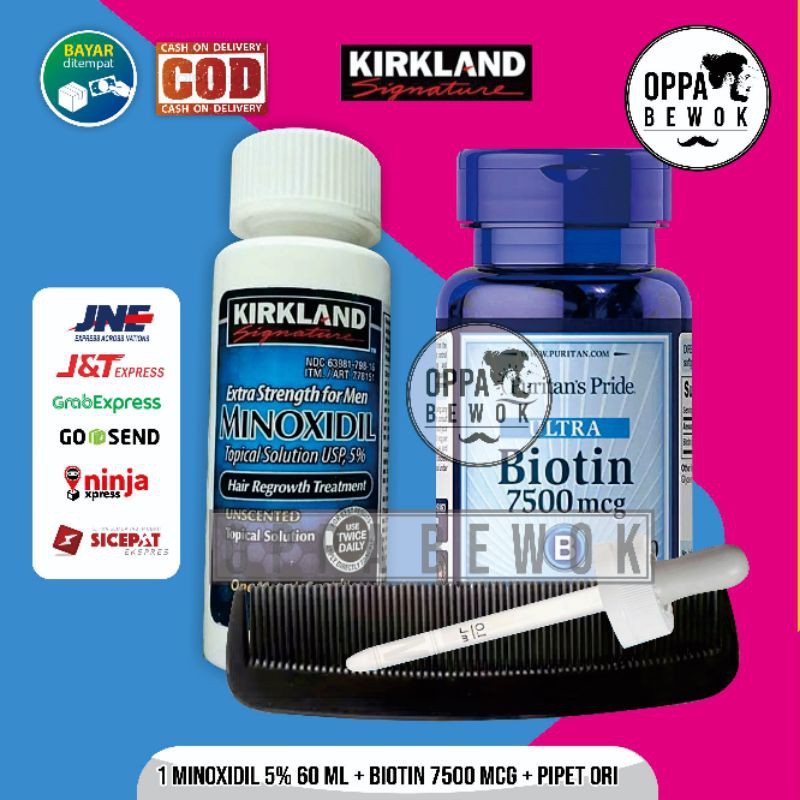 [ ORIGINAL TERMURAH ] PAKET BASIC MINOXIDIL DAN BIOTIN 7.500 PIPET ORI (penumbuh brewok dan rambut)