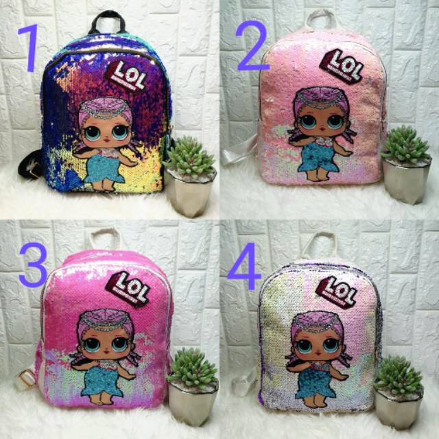 Tas Ransel Anak LOL Sequin Blink-Blink 2 Kantong Ukuran Sedang