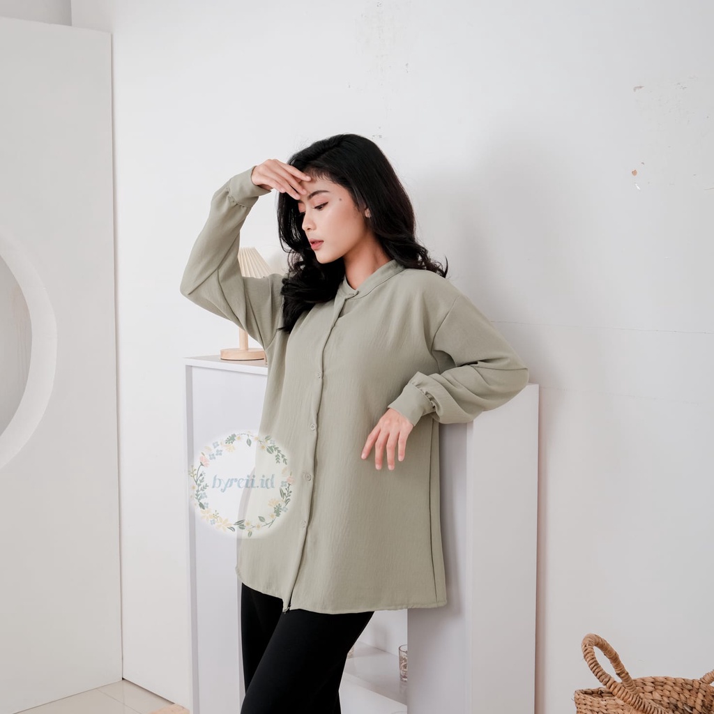 Reva Blouse Cringkle - Kemeja Blouse - Kemeja Polos - Atasan Wanita - Oneck Longsleeve