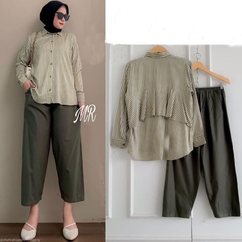 Set Baju Muslim Wanita Remaja Terbaru 2022 Model Kekinian Edisi Lebaran Setelan Celana Cardi Bahan K