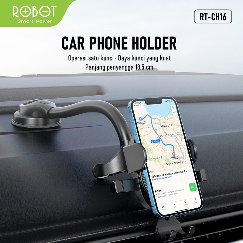 ROBOT Universal Car Holder RT-CH16 18.5 CM Alumunium Tube with Stent - Garansi Resmi 1 Tahun