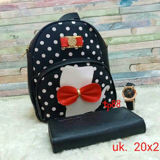 Tas paketan 3in1 ransel kucing polka