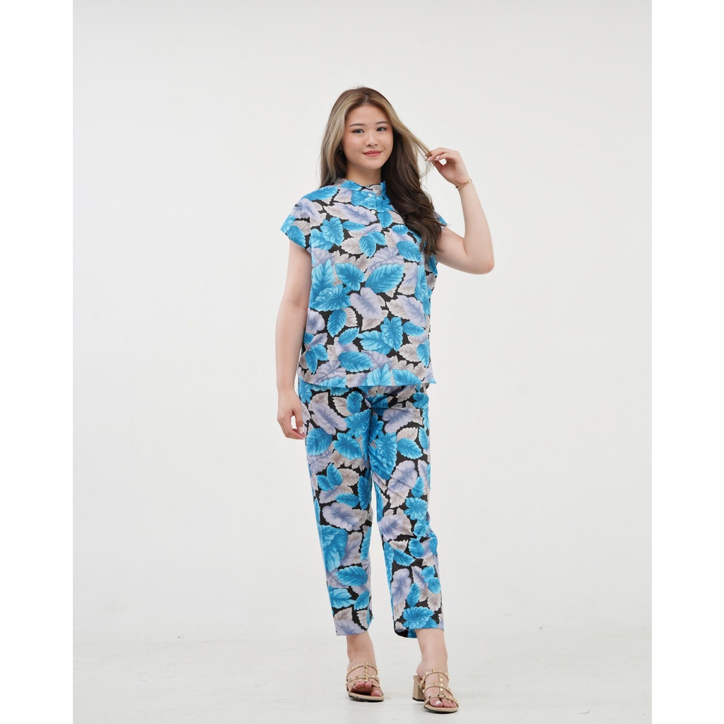 IZANY Piyama Dewasa Daily Set / One Set Aeon all size Lengan Pendek Allsize-CALADIUM BLUE