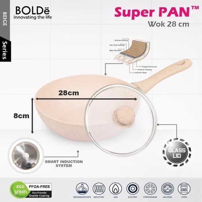 BOLDe Super Pan WOK 28cm + GLASS LID / WOK PAN / WAJAN BOLDE 28cm