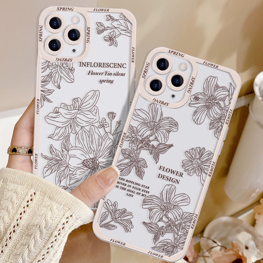 Soft Case Pelindung Lensa Kamera Shockproof Motif Bunga Untuk iPhone 13 Pro Max 11 12 Pro X XS Max 7 8 Plus SE 2020