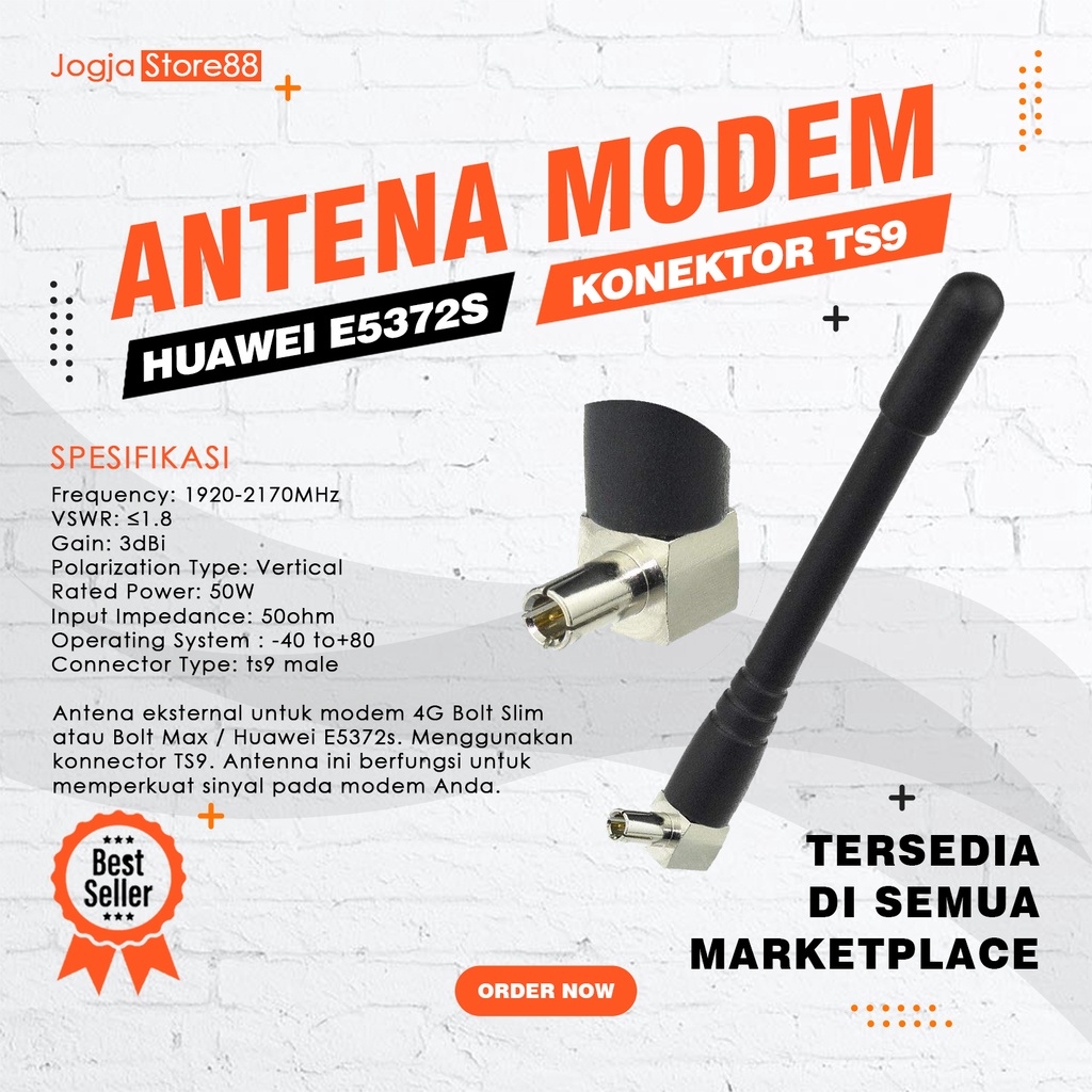Antena Eksternal 4G | Soket TS9 3dbi Modem Huawei E5372s Bolt Slim &amp; Max 98mm - Black