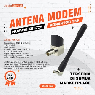 Antena Eksternal 4G | Soket TS9 3dbi Modem Huawei E5372s Bolt Slim & Max 98mm - Black